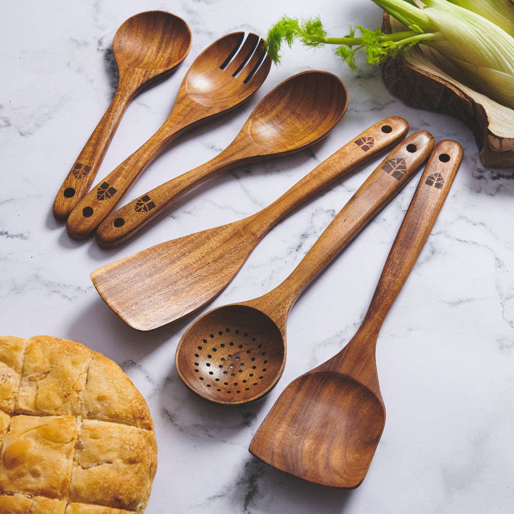 Woodenhouse - 6 pcs Wooden Spoons for Cooking, Wooden Cooking Utensils