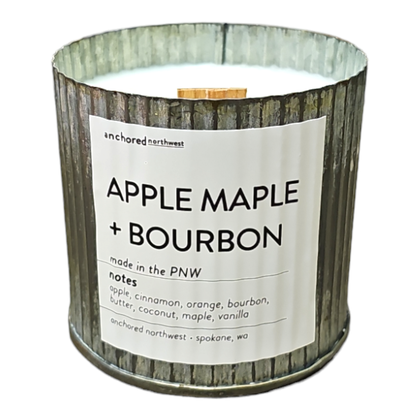 Anchored Northwest - Apple Maple Bourbon Wood Wick Candle, Rustic Farmhouse Decor: 10oz