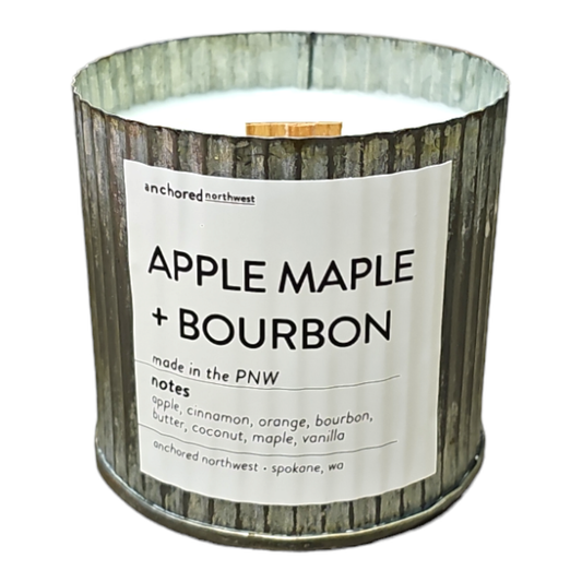 Anchored Northwest - Apple Maple Bourbon Wood Wick Candle, Rustic Farmhouse Decor: 10oz