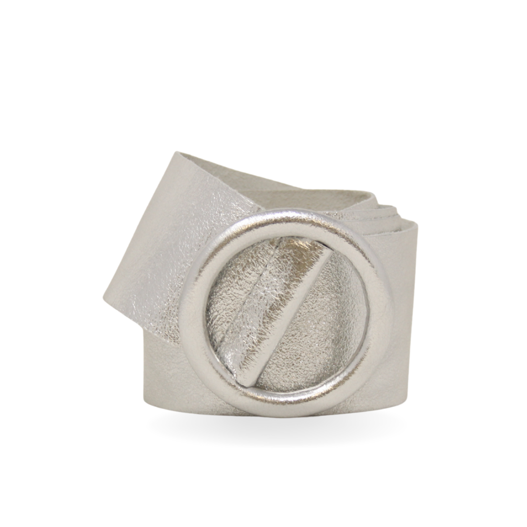 German Fuentes Handbags - CINT-06 CIRCULAR BUCKLE LEATHER BELT: Taupe