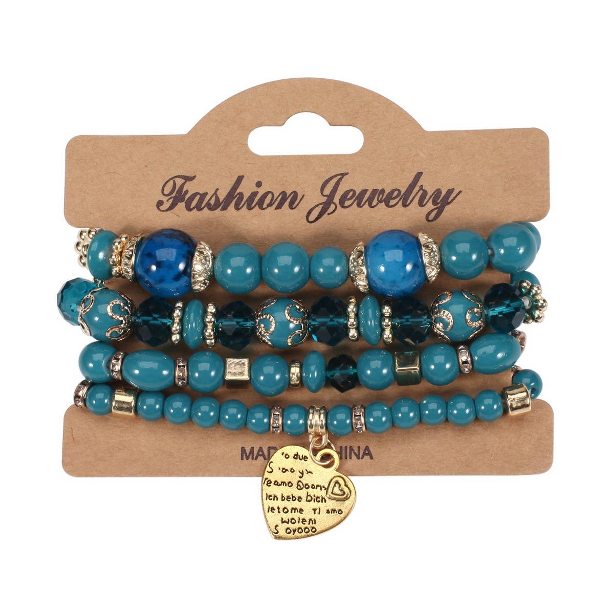 NINEXIS - CWMM10451_BOHO BEADED HEART BRACELET SET 4PCS ELASTIC: TYPE2 / (OS) 1