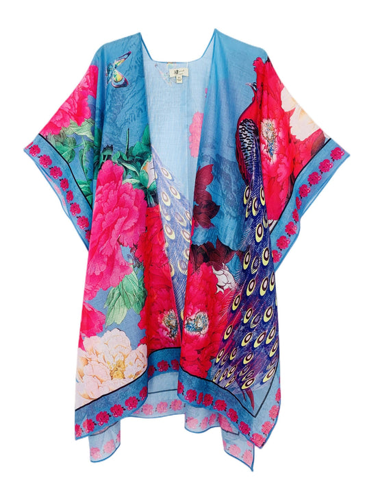 JC Sunny Fashion - Fuchsia-Blue Peacock & Peony Kimono