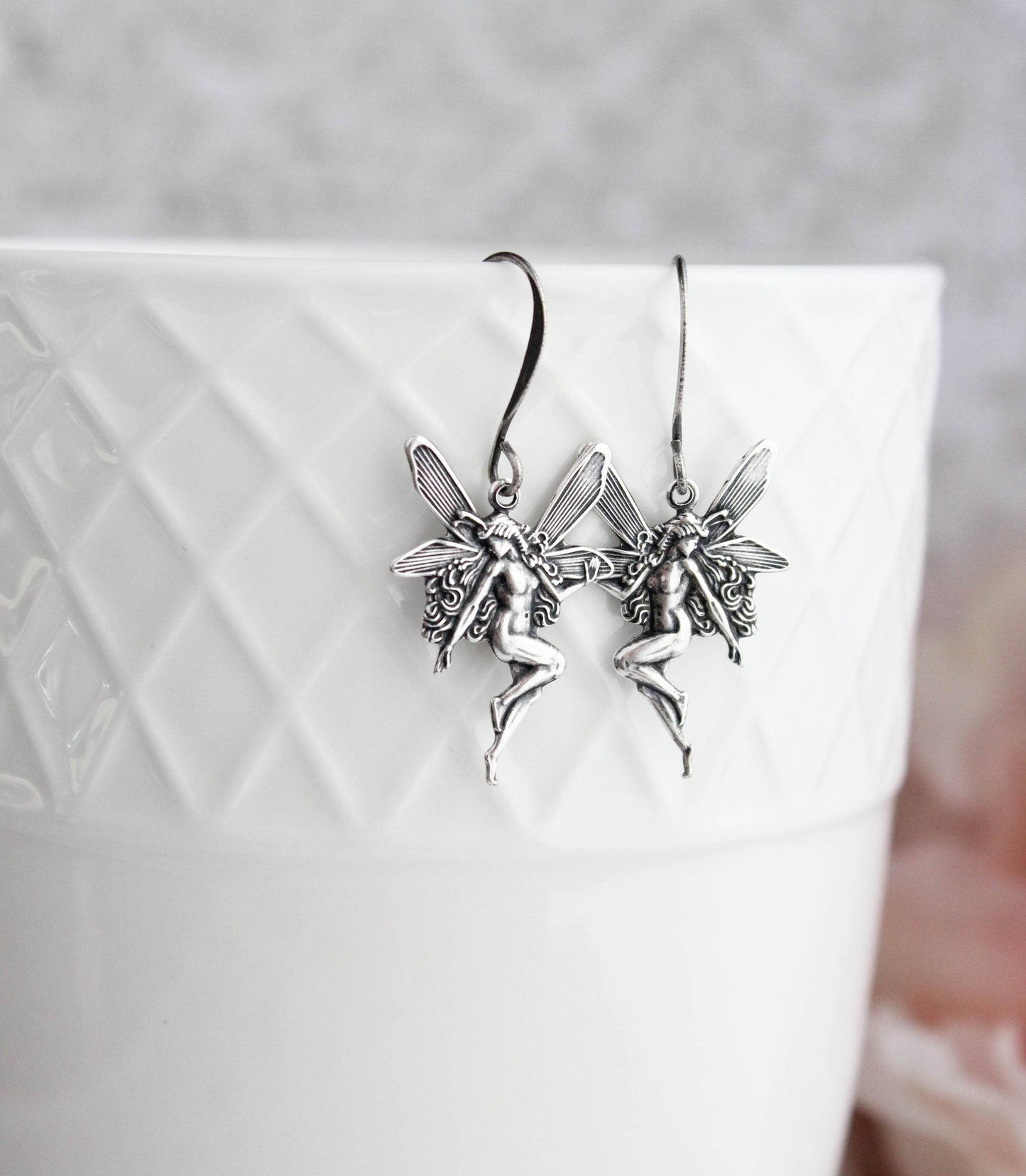 A Pocket of Posies - Fairy Earrings | Mystical Earrings | Silver Wing Earrings: Antiqued Gold Brass