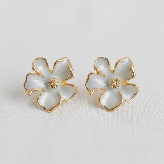 Ellemadera - French Enamel Gardenia Stud Earrings