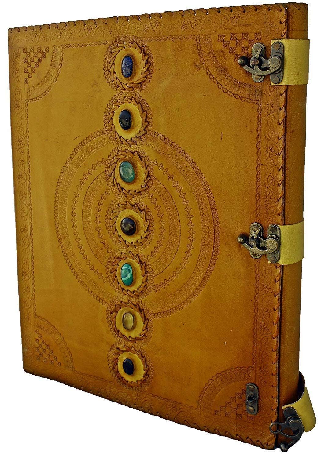 Tuzech Leather - Tuzech Seven Chakra Medieval Stone Embossed Handmade Jumbo Leather Journal Book of Shadows Notebook Office Hocus Pocus Diary College Poetry Sketch With Leather Bound: Brown / 10 x 7 Inches