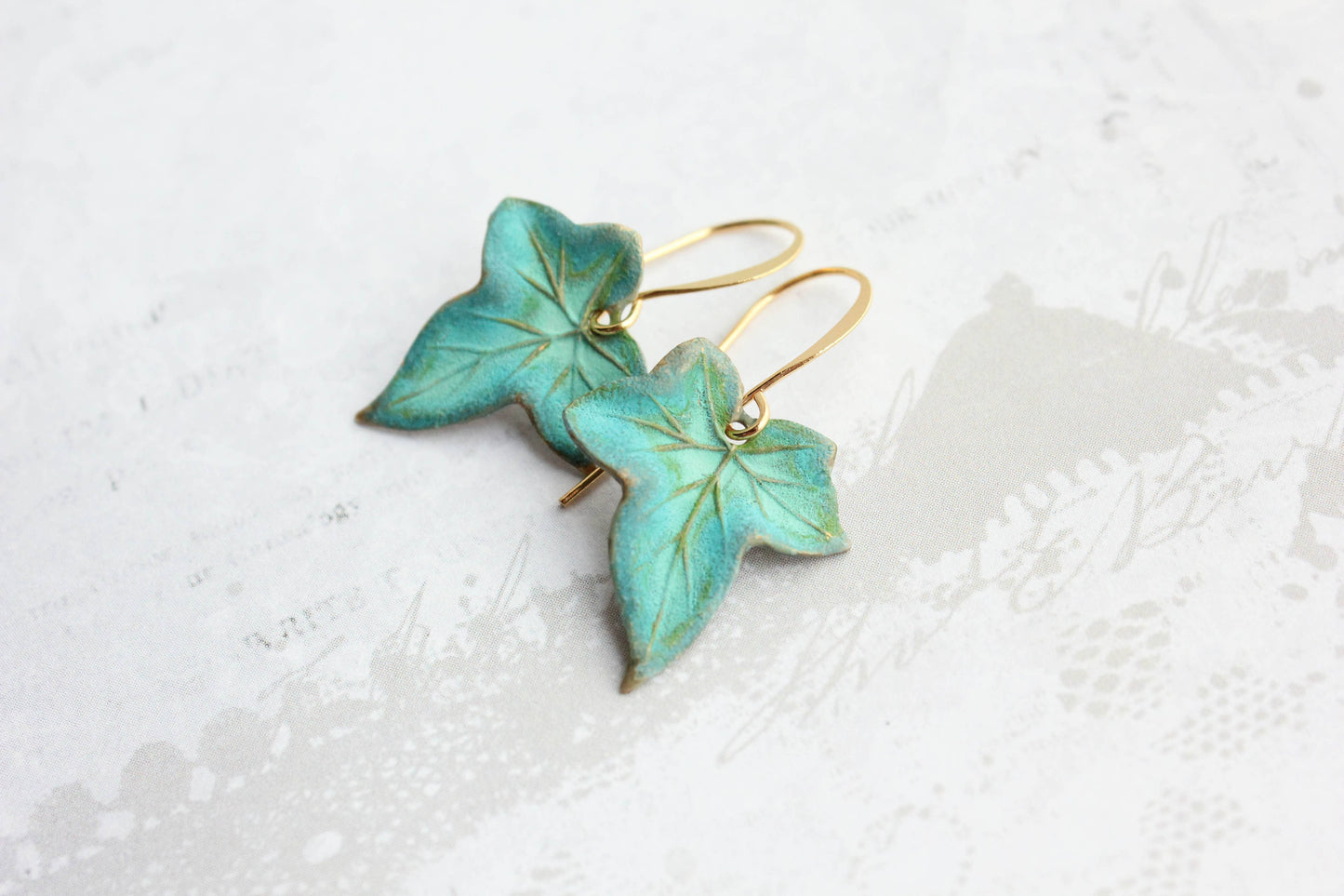 A Pocket of Posies - Lily Pad Earrings - Verdigris Patina: Short Ear Wire / Ivy Leaf