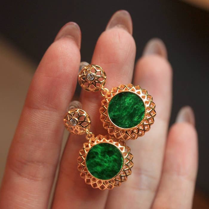Cici’De Jewelry Amsterdam - Royal Jade Flower Framed Earrings