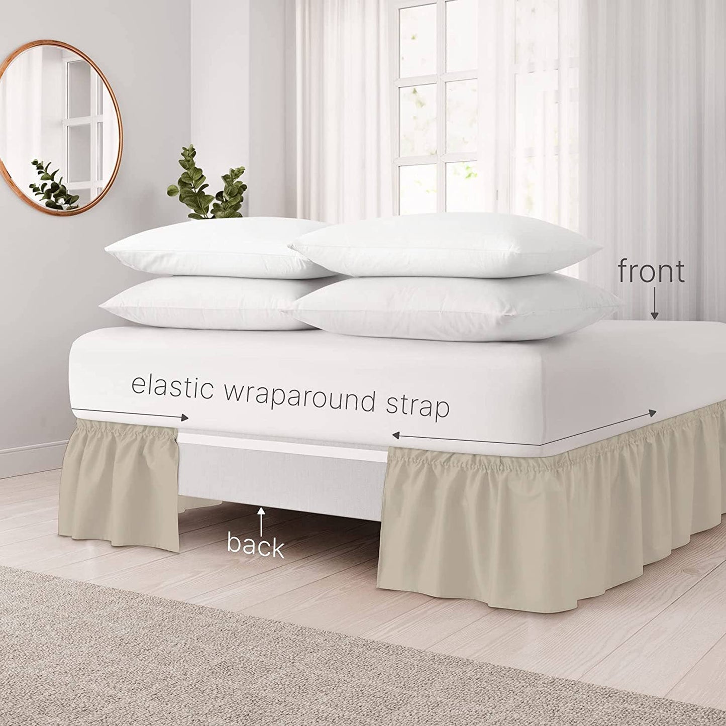 CGK Unlimited - Elastic Wrap-Around Dust Ruffled Bed Skirt- Pleated 12" Drop: Gray / Queen