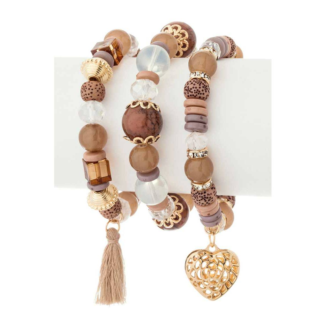 Artini Accessories - Heart Charm Stretch Bracelet Set: Blue