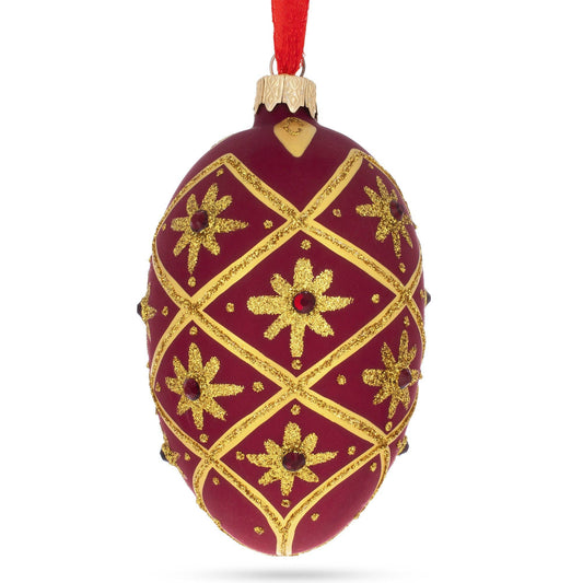 BestPysanky - Gold Stars on Red Glass Egg Ornament