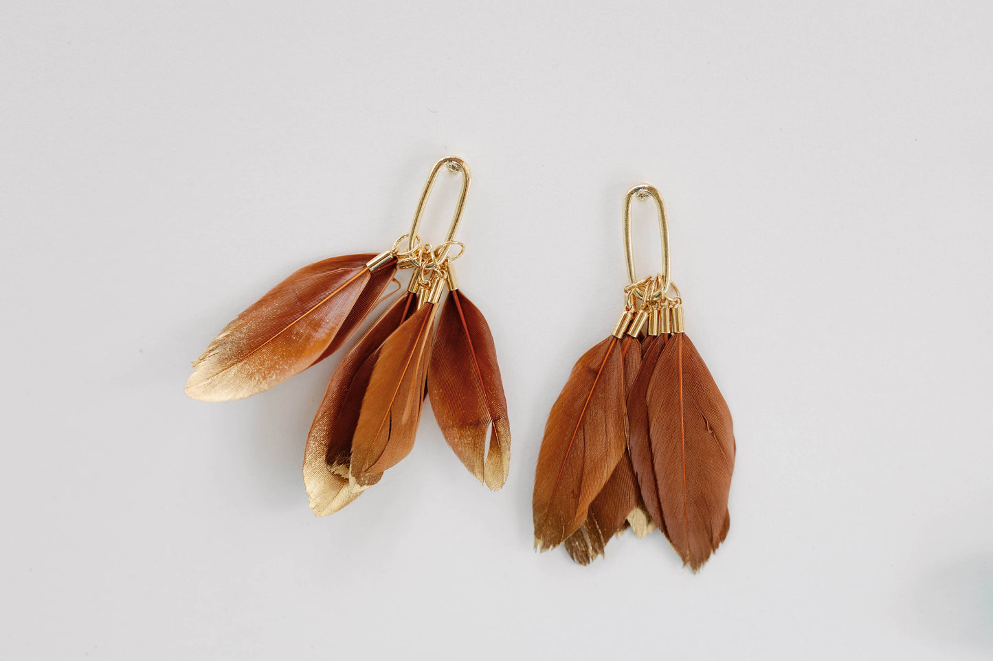 St Armands Designs of Sarasota - Caramel Gold Dipped Feathers Statement Earrings