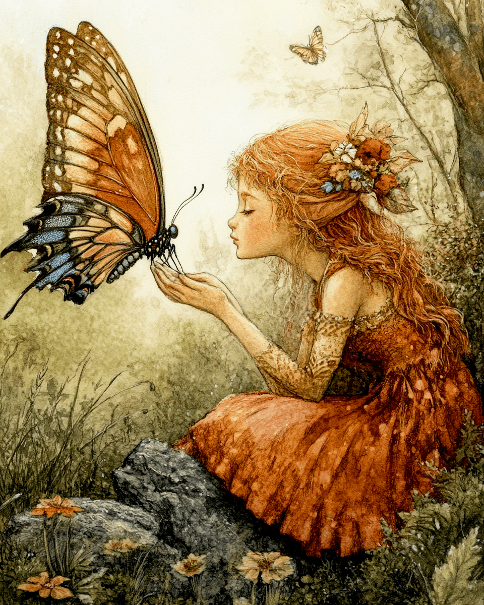 Mowbi - Fairy Butterfly Secret - Fairies Wall Art Prints – 8″x10″ Artwork for 11″x14″ Frame