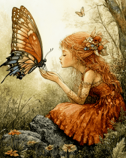Mowbi - Fairy Butterfly Secret - Fairies Wall Art Prints – 8″x10″ Artwork for 11″x14″ Frame