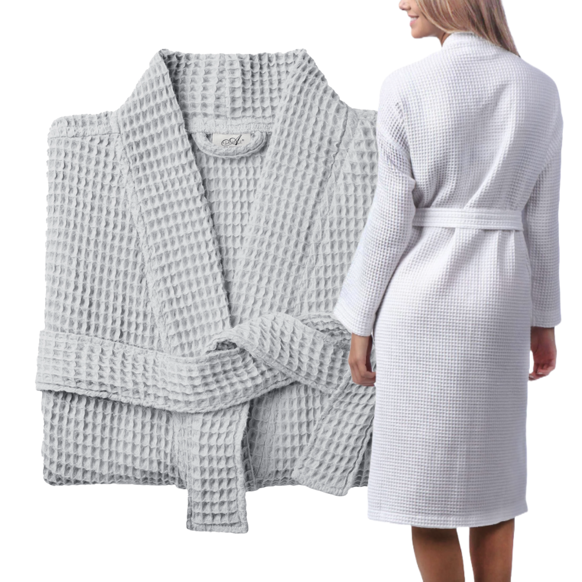 Allure Bath Fashions - Unisex Lightweight Waffle Bathrobe, Spa Dressing Gown Kimono: White / S/M