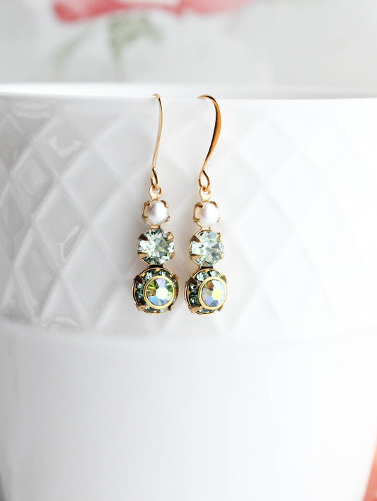 A Pocket of Posies - Peridot Green Earrings | Pearl Earrings | Sparkly Drops