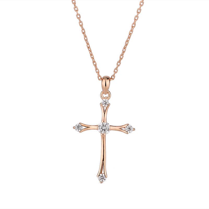 Perimade & Co. LLC - Dainty Cross Charm Pendant Necklace in 925 Sterling Silver: Gold