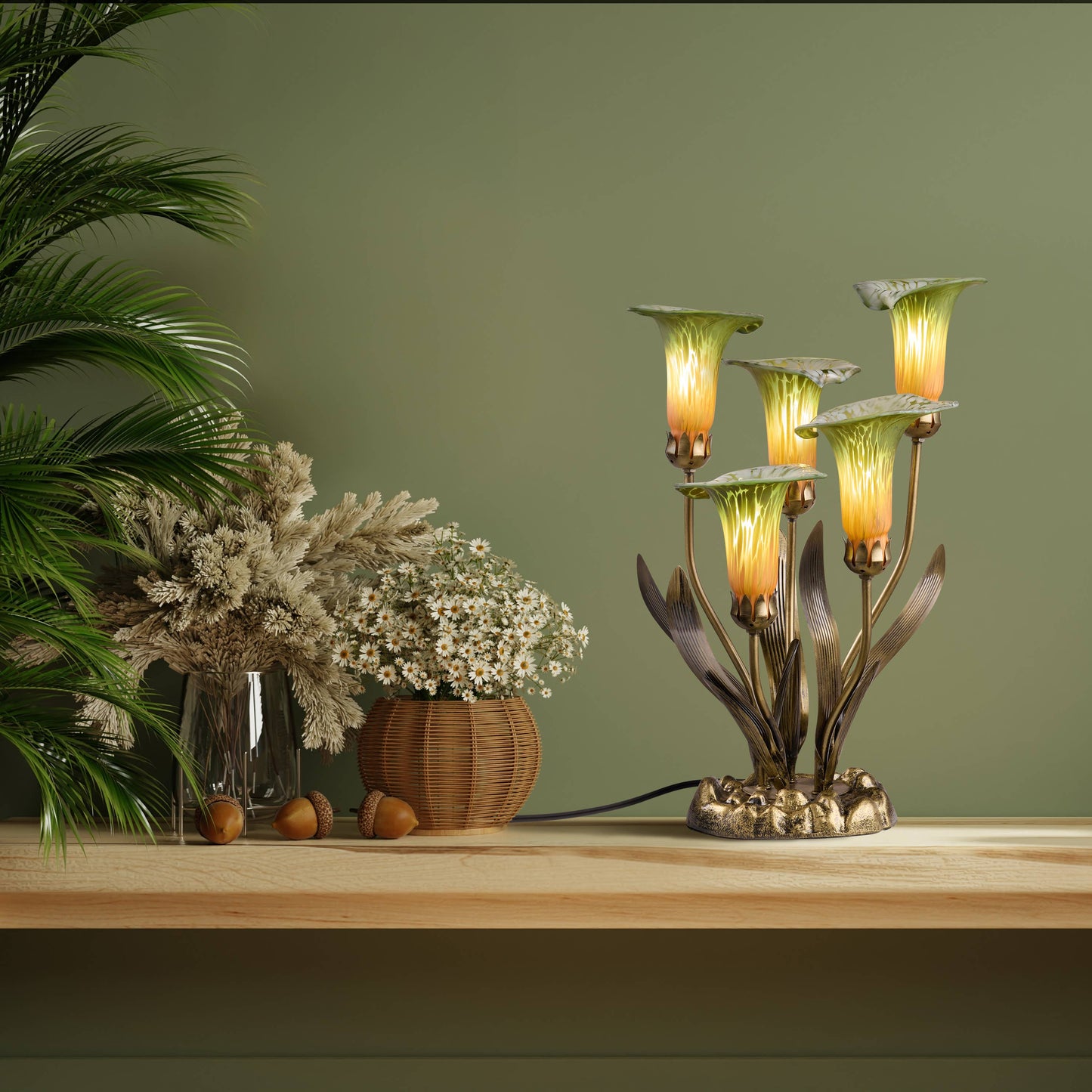 River of Goods - 20"H Green Hand Blown Glass 5 Calla Lily Uplight Accent Lamp