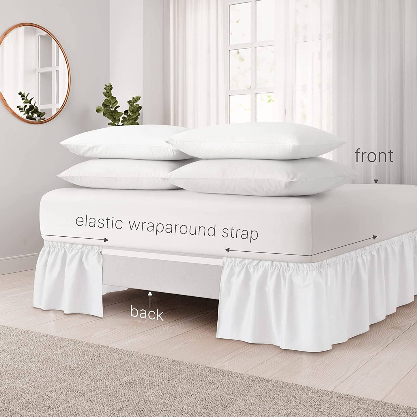 CGK Unlimited - Elastic Wrap-Around Dust Ruffled Bed Skirt- Pleated 15" Drop: Gray / King