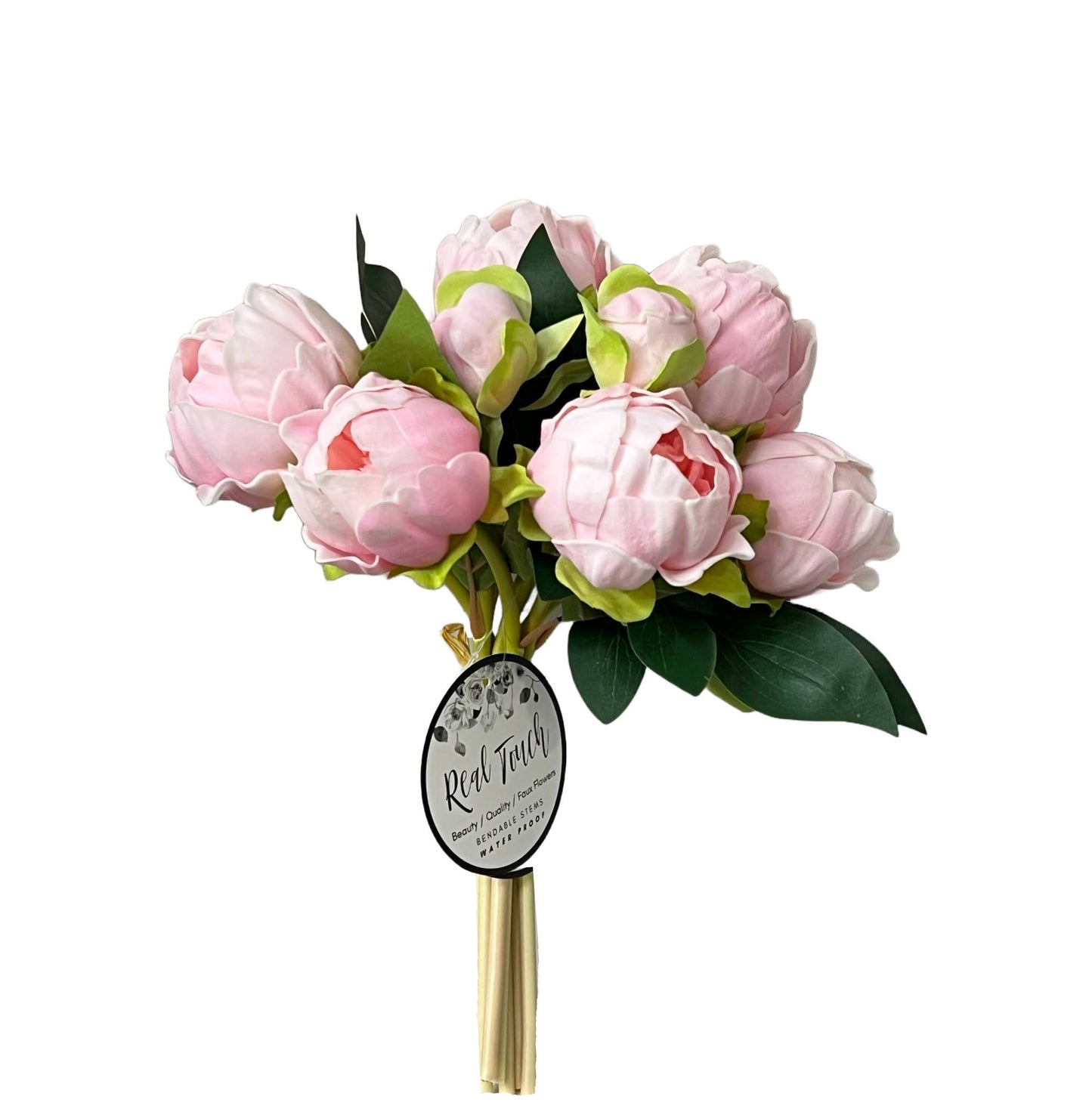 Angel Isabella - 10.5" Real touch artificial Peony bundle-8 Flowers and buds: White