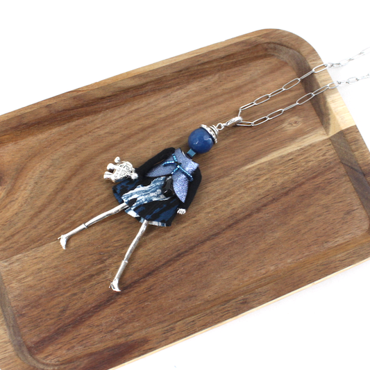 Pretty Persuasions - N26102 Stone Adorned French Doll Stainless Steel Necklace: 07 NVY/GD
