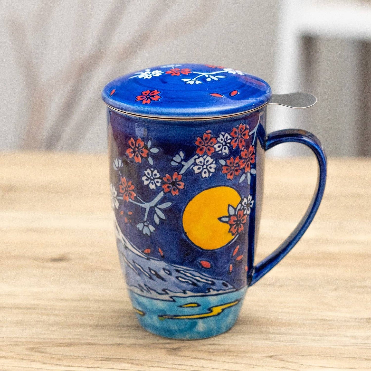 Urban Tokyo - Fuji Mountain Design 15oz Tea Mugs with Lid and Infuser for Loose Leaf Tea (4/32)