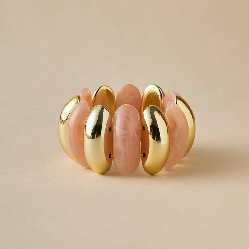 Pretty Persuasions - B25177 Bold Polyresin Oval Link Stretch Bangle Bracelet: 05 GD/TPE