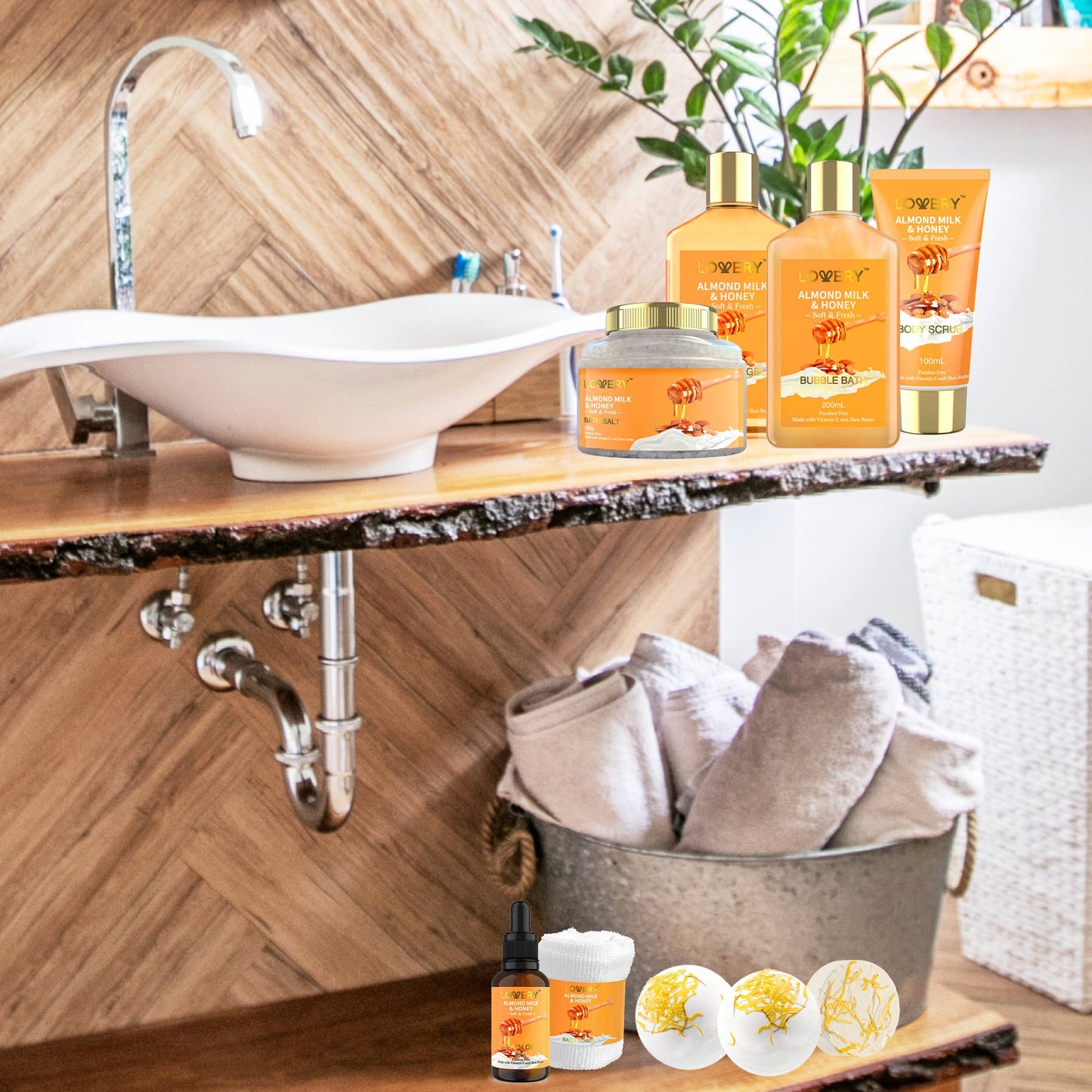 Lovery - Gift Basket – 10Pc Almond Milk & Honey Beauty & Personal Set