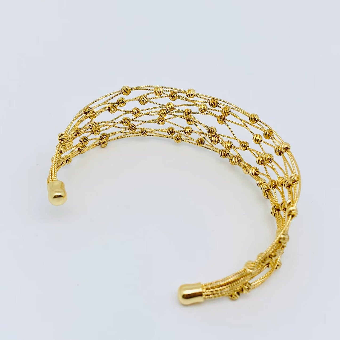 Mio Queena - Mesh Metal Beaded 18K Gold Plated Cuff Bracelet