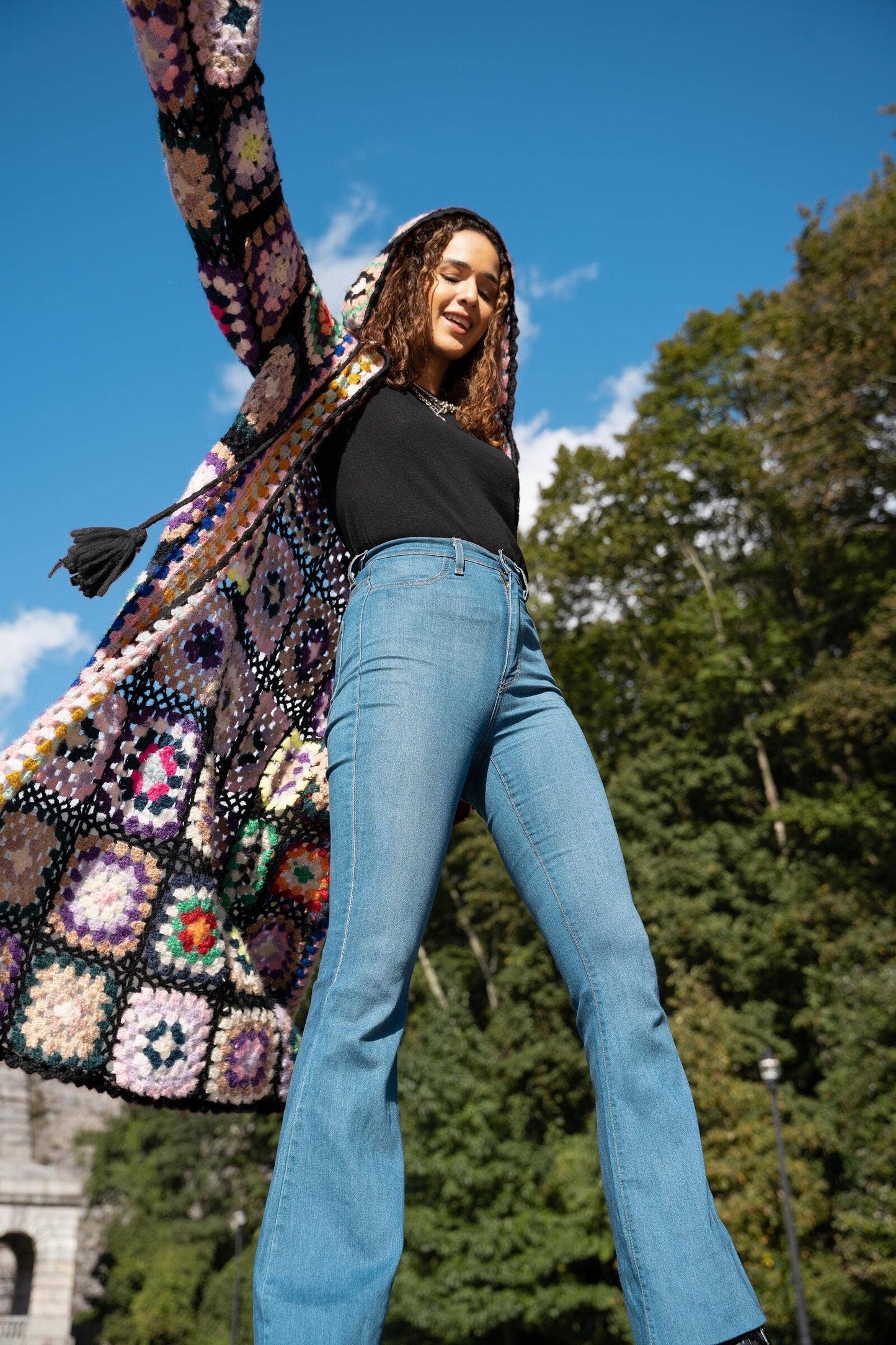 SAACHI - Hooded Granny Crochet Kimono: White