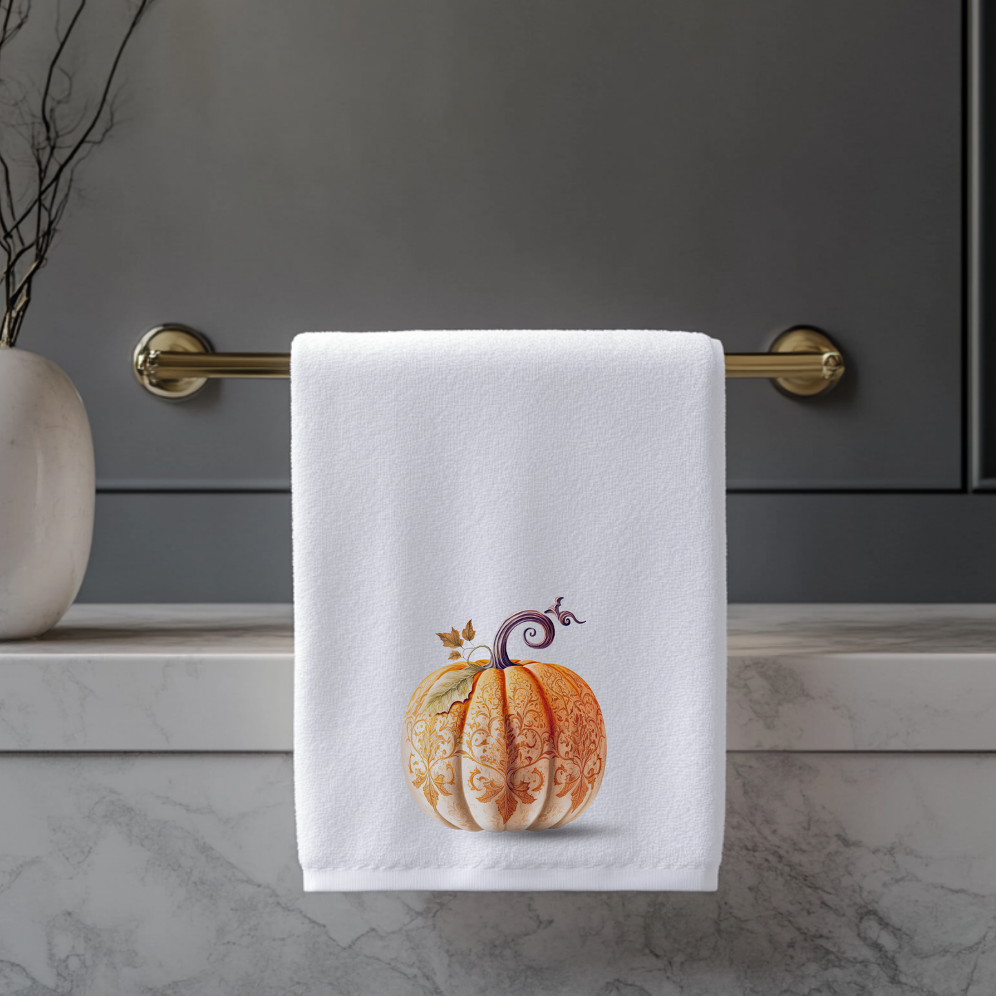 Fernville Creations - Elegant Pumpkin Fingertip Towel, Fall Home Decor, Tip Towel