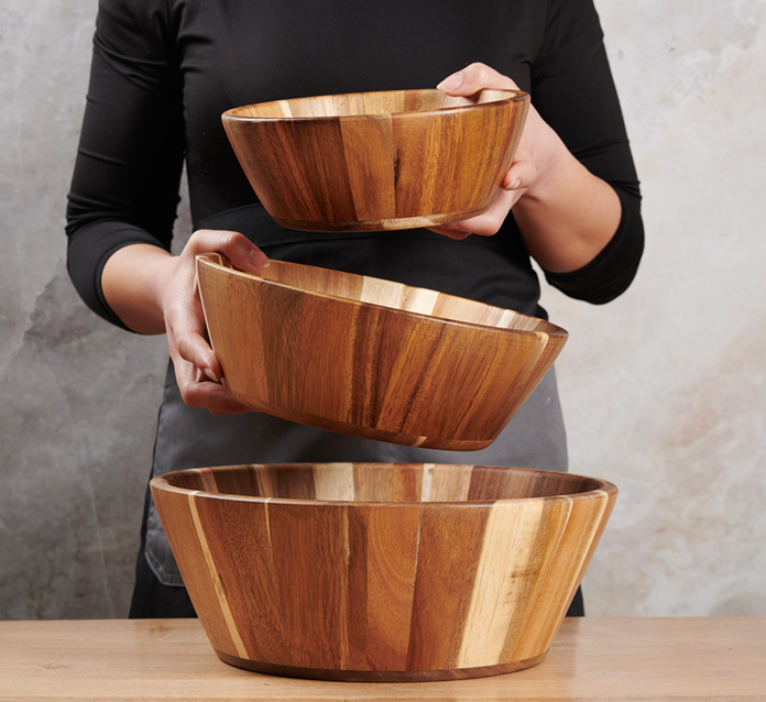 Woodenhouse - Wooden Salad Bowls - Round set of 3