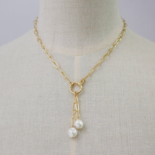 a.v. max - Anna Pearl Toggle Necklace: Pearl/Gold