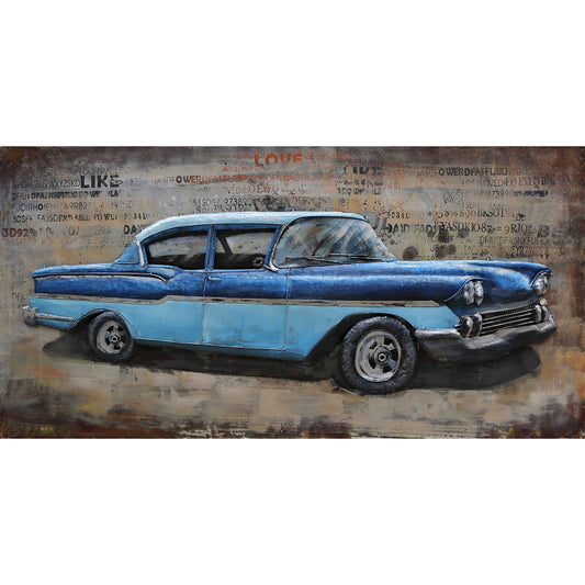 Import Corner - 41112: 3D METAL WALL ART - CLASSIC BLUE CHEVY