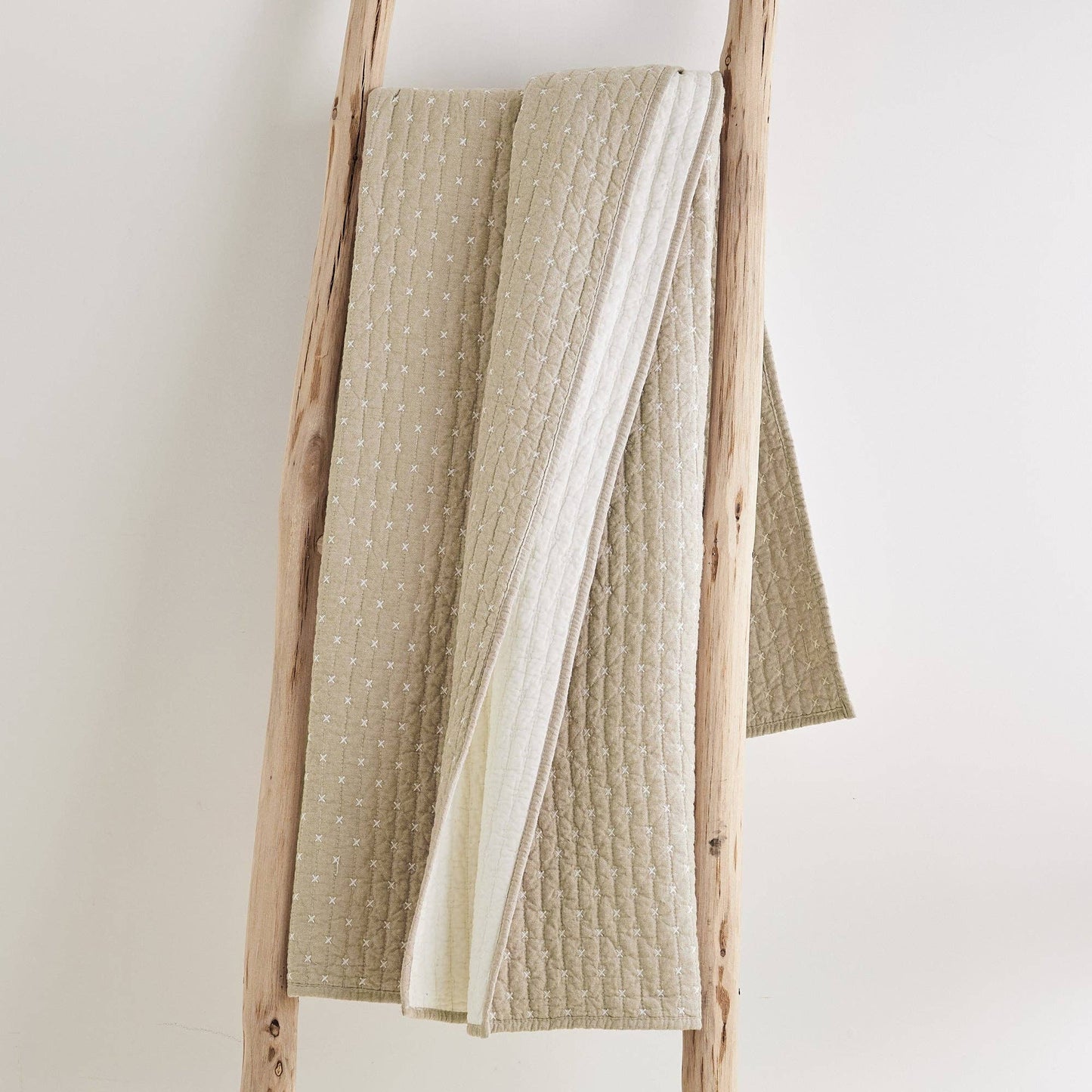 Levtex Home - Cross Stitch Quilted Throw: Cream