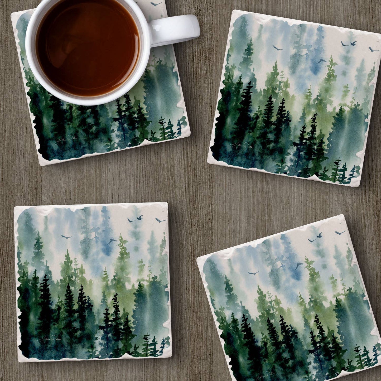 CounterArt/Highland Home/Thirstystone - "Treeline" 4 Pack Tumbled Tile Coasters