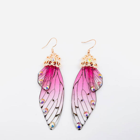 Mio Queena - Handmade Fairy Wings Earrings Insect Butterfly Wing: Purple rose gold