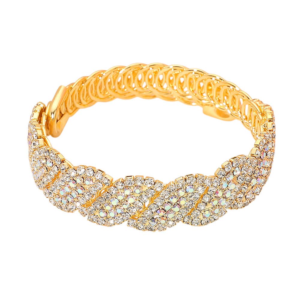 Sensibling Corp. - Rhinestone Paved Twisted Adjustable Evening Bracelet: AB,Gold