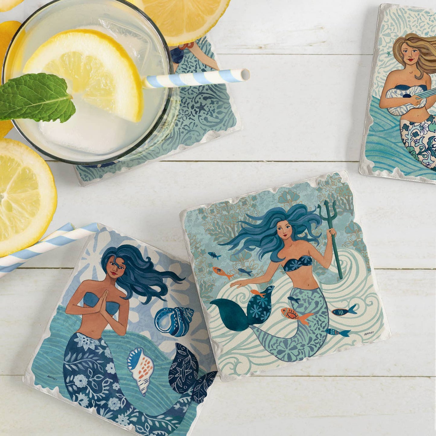 CounterArt/Highland Home/Thirstystone - Mermaid Island Assorted Image Tumbled Tile Coaster 4 Pack