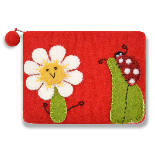 BNB Crafts Inc. - SunFlower and Lady Bug Coin Purse: Red