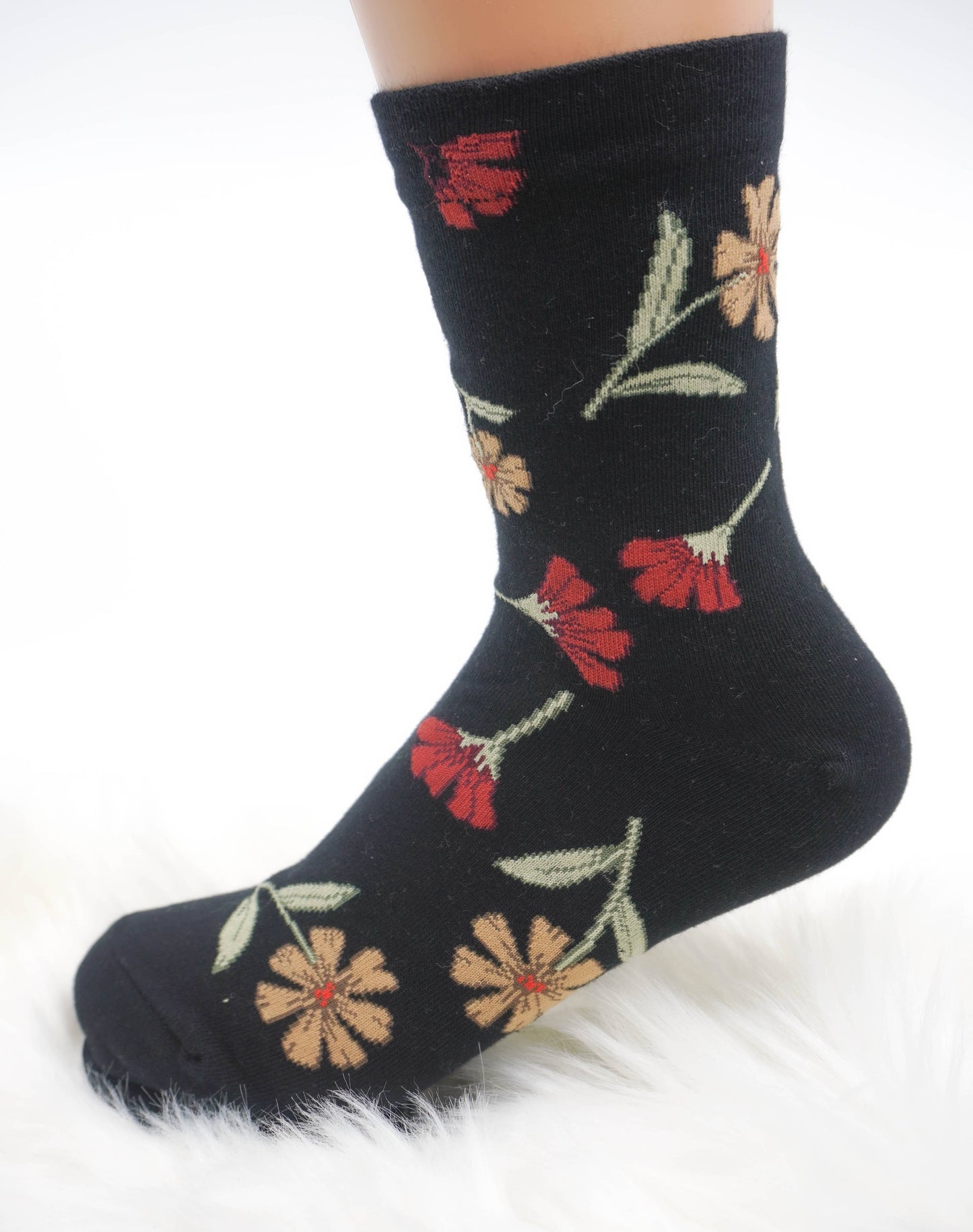 Comfortarians - Floral Cotton Socks For Women | Women's Big Flower Socks: Black