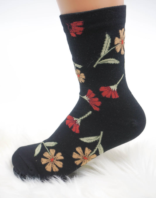 Comfortarians - Floral Cotton Socks For Women | Women's Big Flower Socks: Black