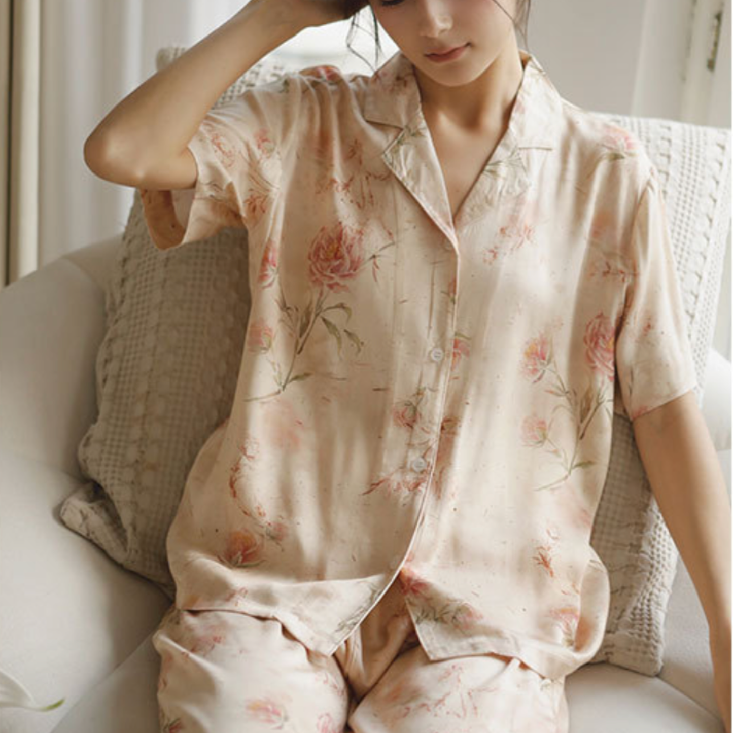 DrifWoo - Vintage Rose Short-Sleeve Pajama Set – Elegant Sleepwear: M