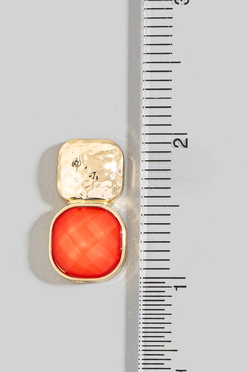 anbfashion - HAMMERED METAL SQUARE STONE EARRING : ICYB