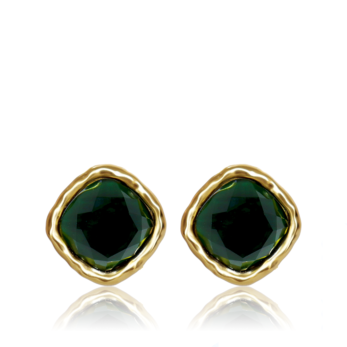KARINE SULTAN - Bezel Gem Stud Earrings - 24K gold Plated: Emerald Green