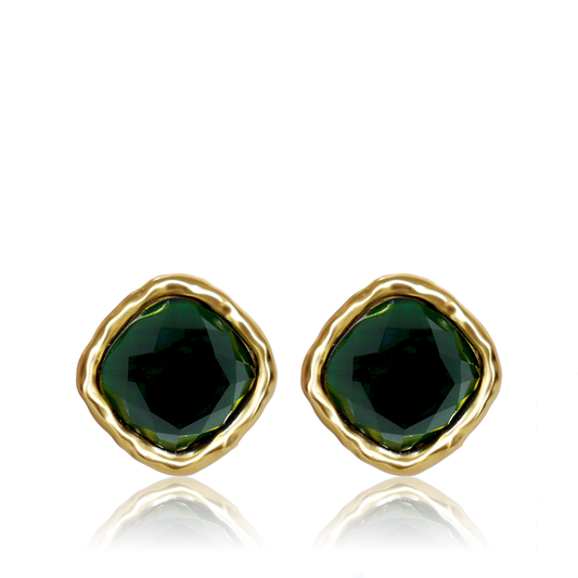 KARINE SULTAN - Bezel Gem Stud Earrings - 24K gold Plated: Emerald Green
