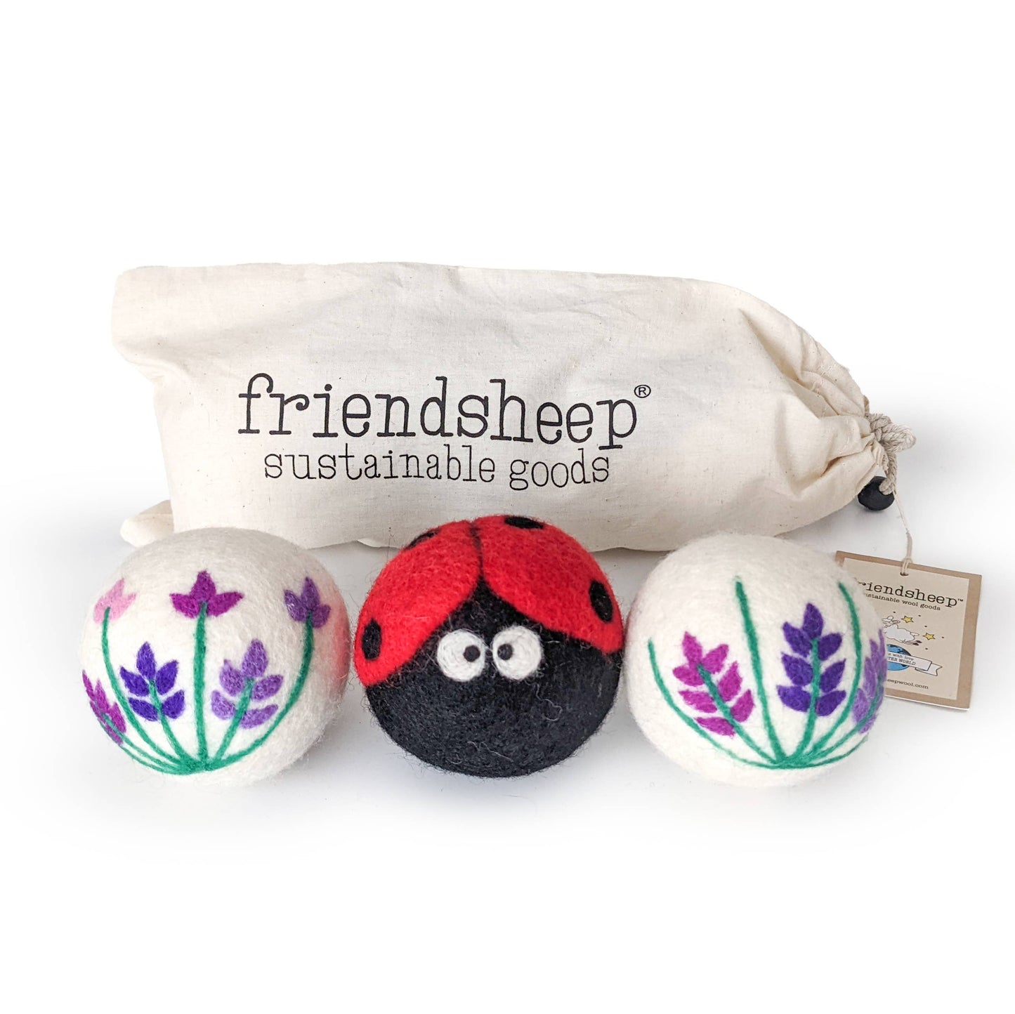 Friendsheep - Lavender Fields Eco Wool Dryer Balls - LADYBUG: PACKAGE FREE