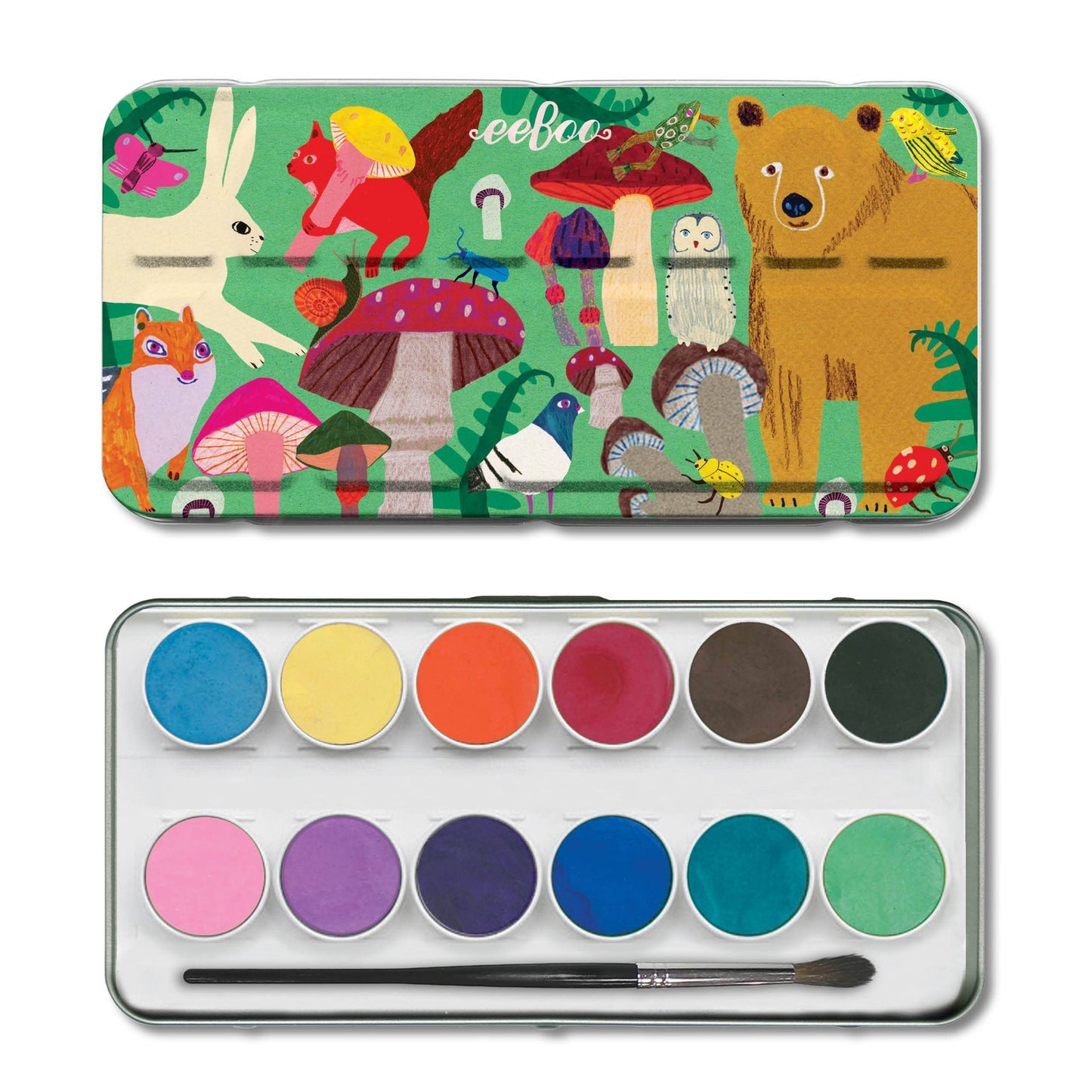 eeBoo - Mushrooms 12 Watercolors Paint Tin