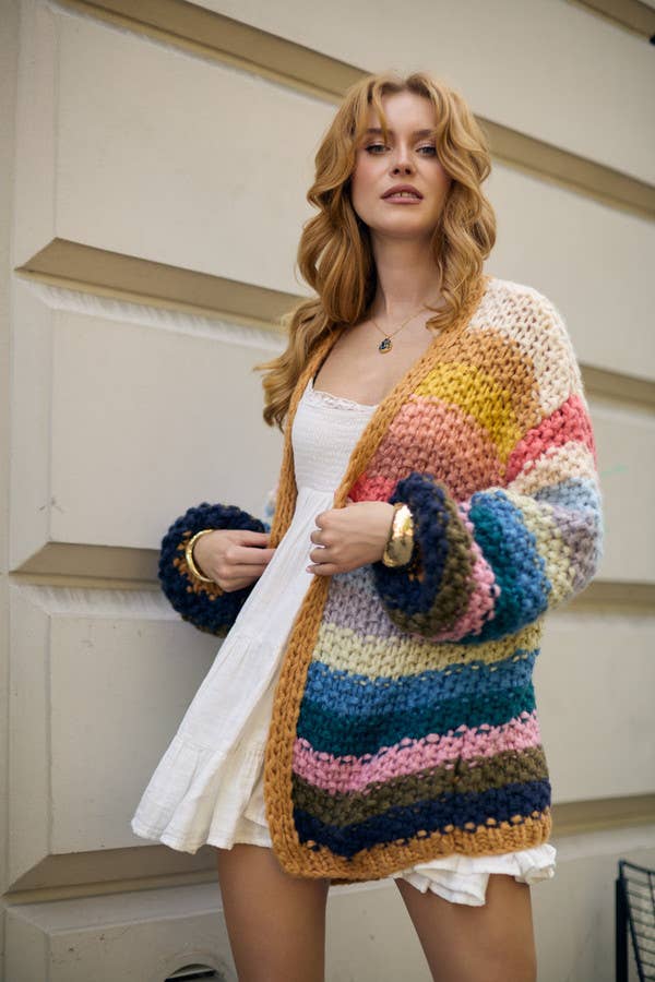 SAACHI - Rainbow Knitted Cardigan: Multi