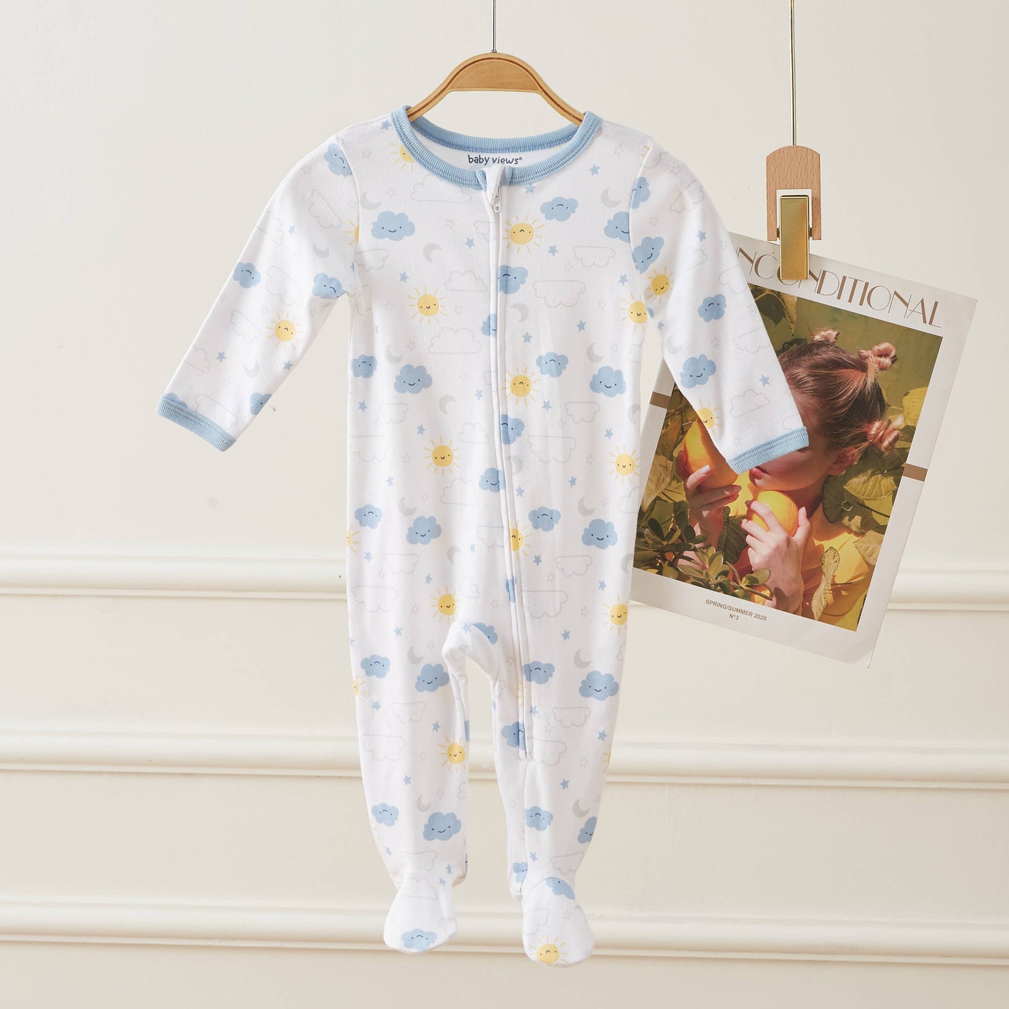 Lollipop Dreams - Cloud Sun Star Moon Pattern Zipper Footie Pajamas Romper: 6-9M