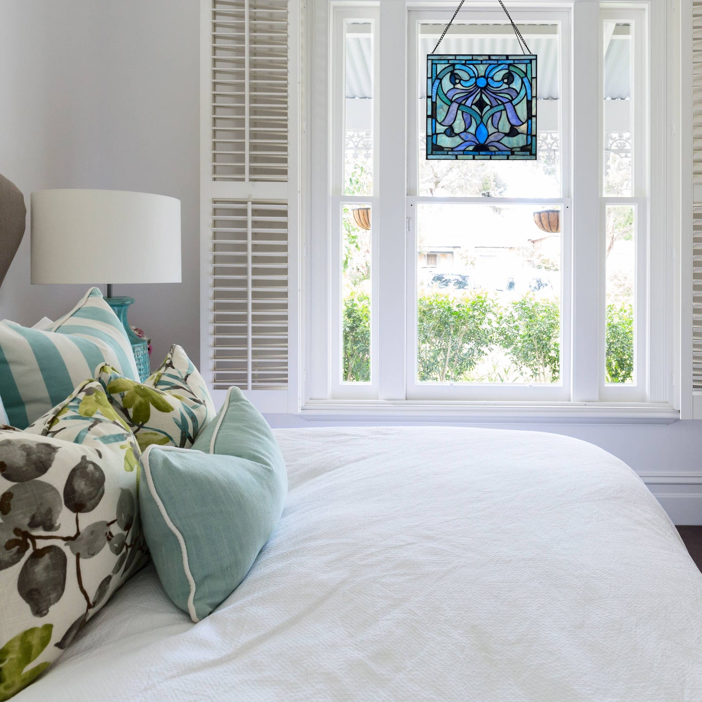 River of Goods - 12"H Ilsa Blue, Purple & Green  Stained Glass Window Panel